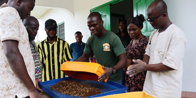 Participants learning how to harvest larvae.