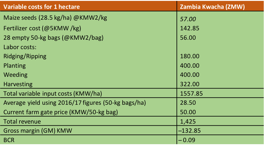 Table 1. Profitability analysis for maize production by the Mumbas