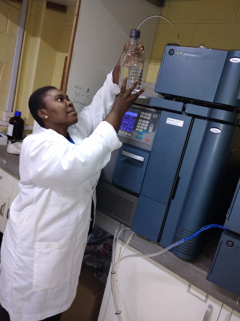 IITA Researcher Enobong Udo in the laboratory analyzing the nutrients