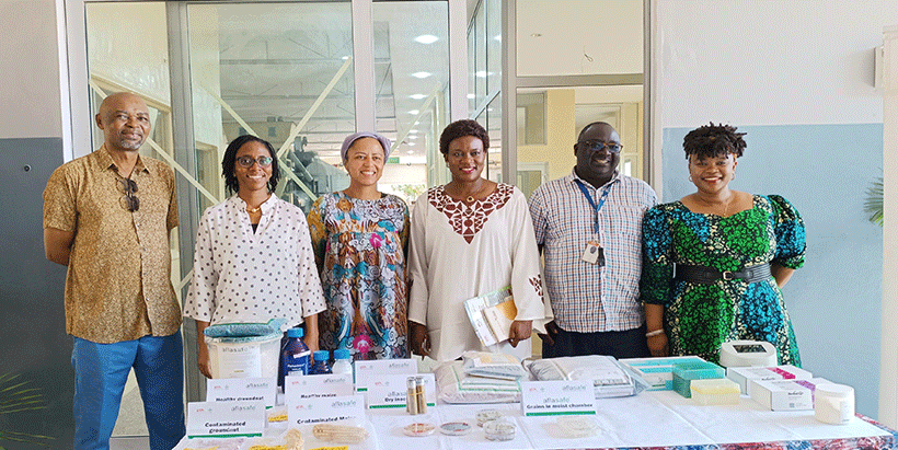  The FGN Delegation (m), Executive Manager, Young Africa Works-IITA Project Aline Mugisho (r), and Aflasafe team. 