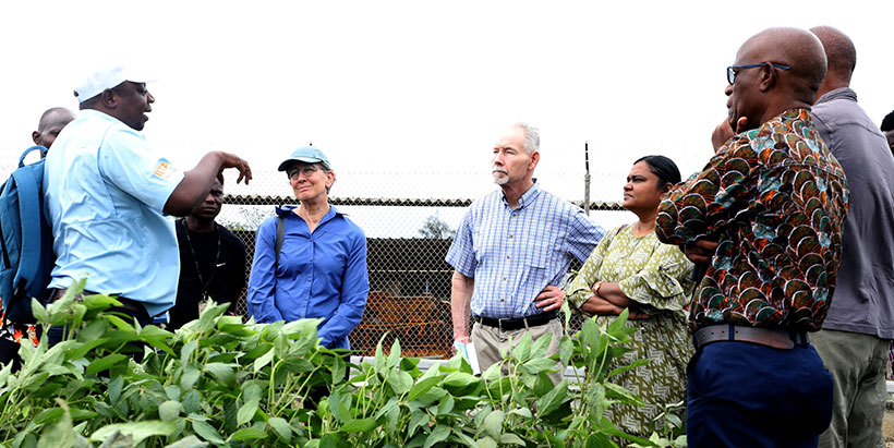 The Gates Foundation delegation visiting the soybean field.