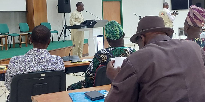 The Head of IITA Agribusiness and Mechanization Unit, Dr Debo Akande, giving a welcome speech.