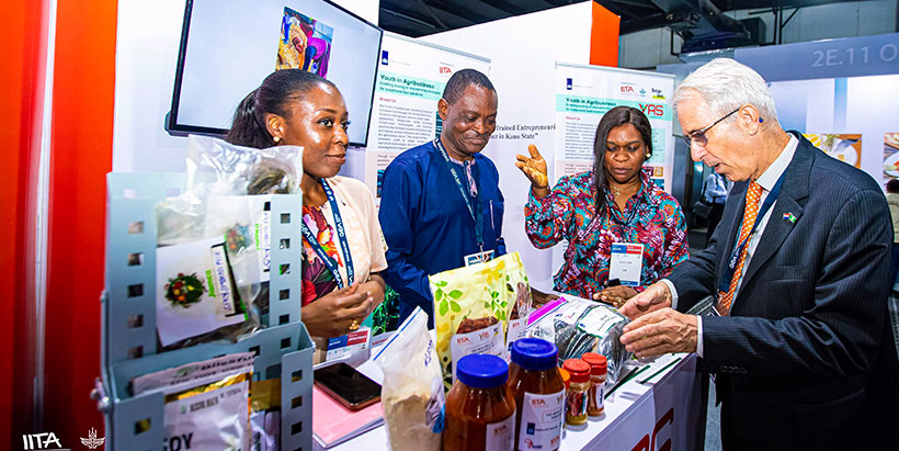 The Netherlands Ambassador to Nigeria, Mr Wouter Plomp, examining some of the products on display at the YAS booth.