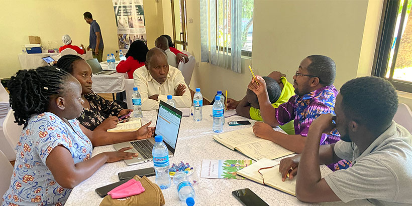 The trainees in a group work during the training.
