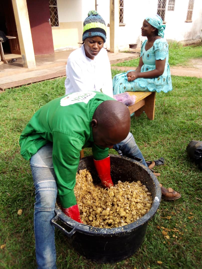The youths preparing the mushrooms.