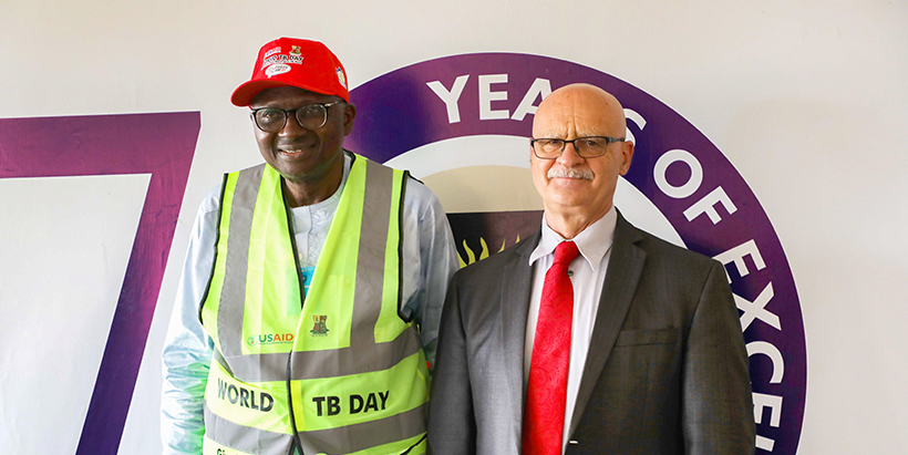  University of Ibadan Vice-Chancellor, Prof Kayode Adebowale (left), with IITA DDG-P4D Dr Kenton Dashiell.