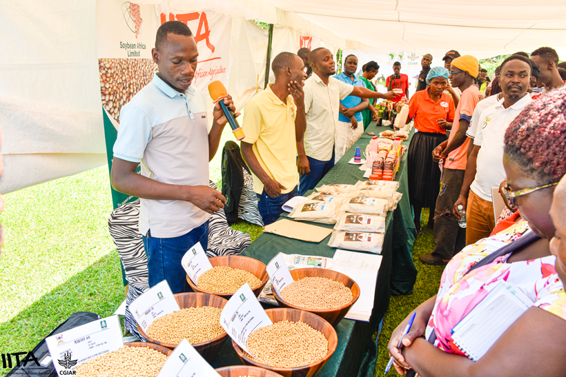 Youth Agripreneurs exhibiting soybean-based products.