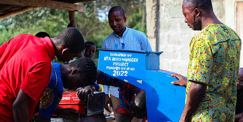 Zero Hunger Project team inspecting the installation of a wet hammer mill built by a project trainee at Ijebu North Local Government Ogun State.