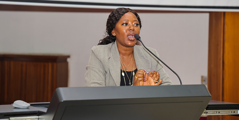 Capacity Development Office, Manager, Omolara Sokera speaking to the OAU students at the IITA Conference Center in Ibadan.