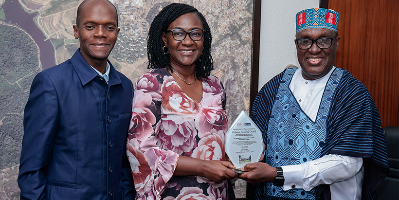 Dr Simeon Ehui with Dr Mamady Diawara, IRAG Director General, and Jeanne Coulibaly Oyolola.