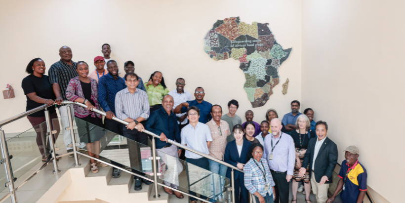 The Japanese delegates, IITA Yam Breeding Program staff, seminar participants, and members of IITA senior management team in a group photograph after the MAFF project kick-off meeting.