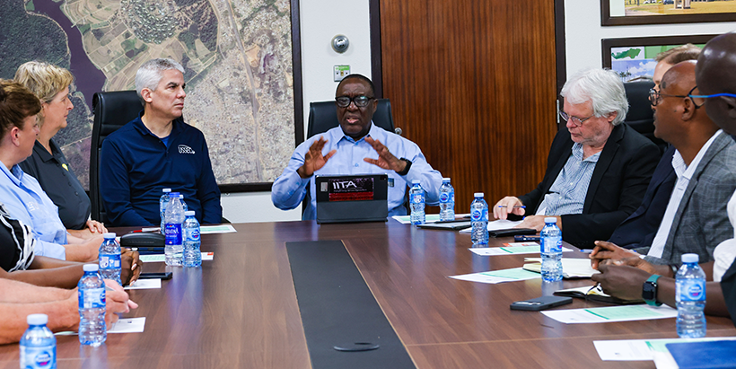 IITA Director General Dr Ehui (l) and Brent Babb, Executive Director of the Soy Excellence Center during discussions with the USSEC Soy Excellence team.