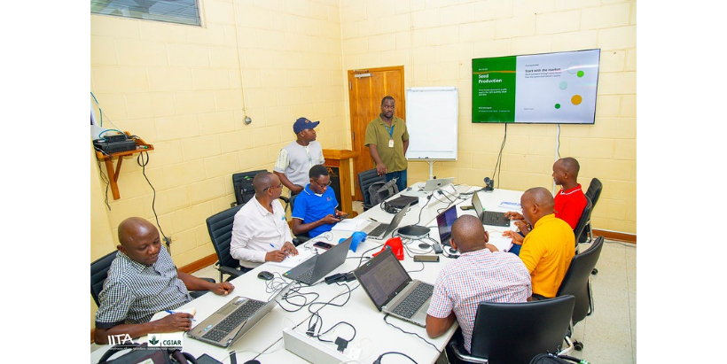 IITA Product Manager and Maize Breeder Idris Adejumobi leading a session on seed production.