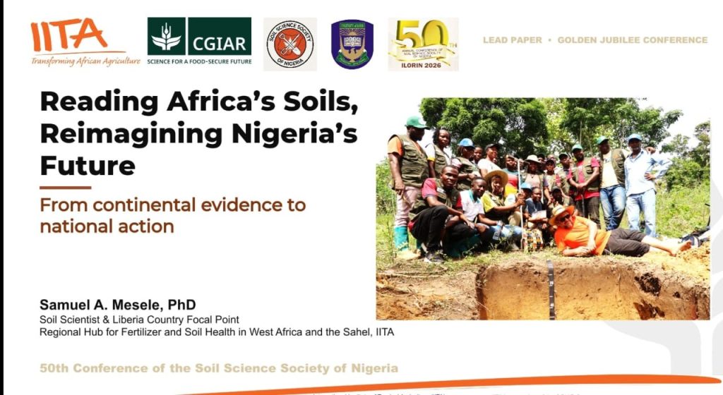 Title slide of Dr Mesele's lead paper, “Reading Africa's Soils, Reimagining Nigeria's Future: From Continental Evidence to National Action.”
